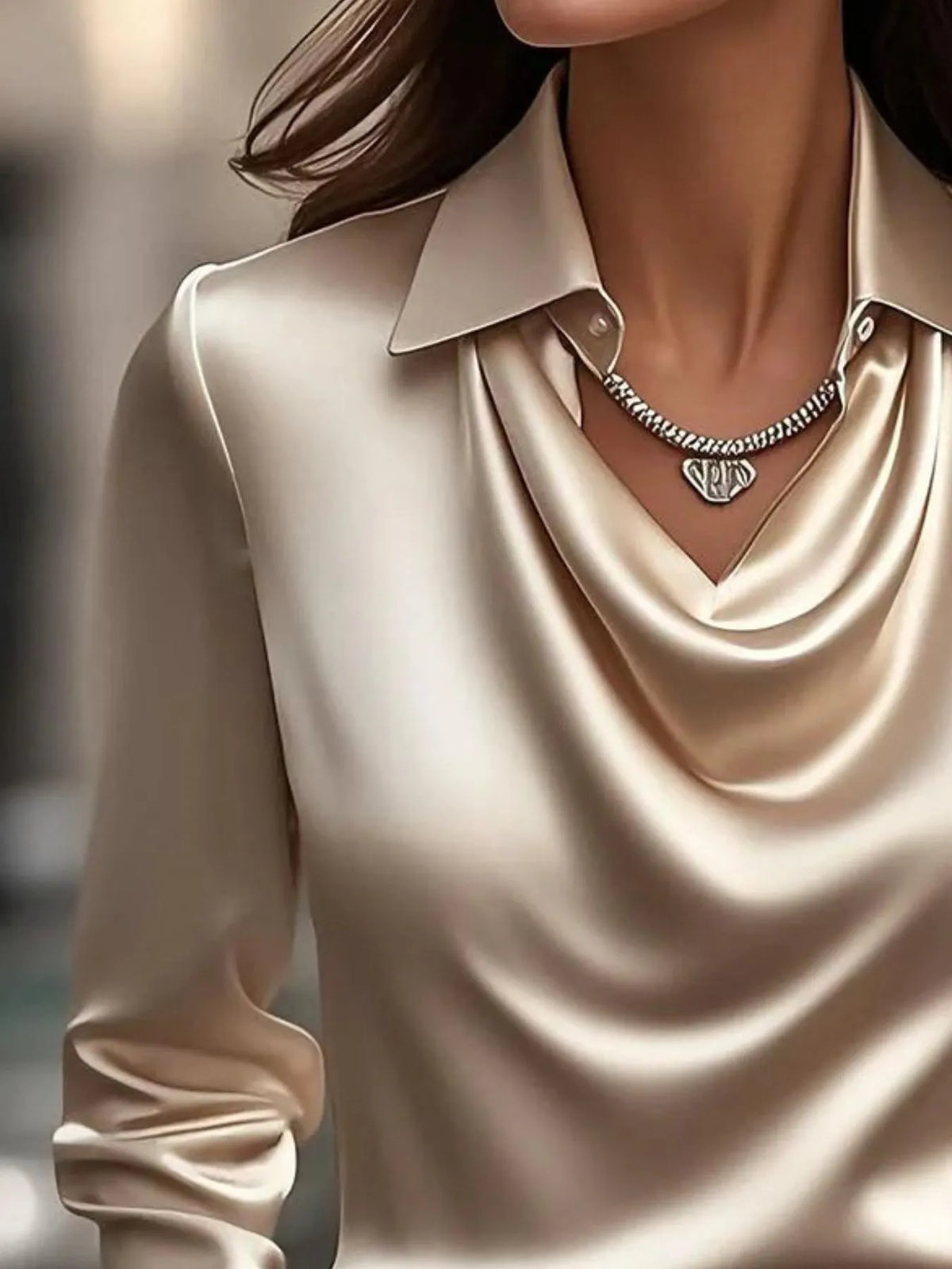 Full Size Long Sleeve Blouse with Collar Plus Size - Ladyez