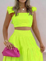 Full Size Ruffled Cami and Tiered Maxi Skirt Set Plus Size - Ladyez