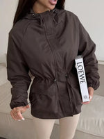 Drawstring Waist Hooded Windbreaker Outerwear