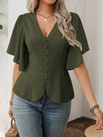 V-Neck Flutter Sleeve Blouse