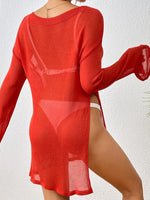 Round Neck Slit Cover-Up - Ladyez
