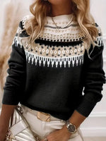 Full Size Vintage Patterned Round Neck Sweater Plus Size
