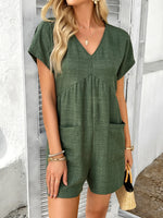 V-Neck Casual Short Sleeve Romper with Pockets