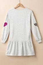 Sequin Heart Round Neck Long Sleeve Mini Dress