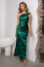 One-Shoulder Ruched Slit Maxi Dress - Ladyez