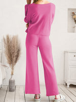 Long Sleeve Lounge Top and Drawstring Pants Set - Ladyez