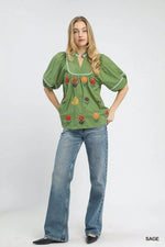 Umgee Embroidered Floral Puff Sleeve Top