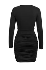 Ruched Cowl Neck Long Sleeve Mini Dress