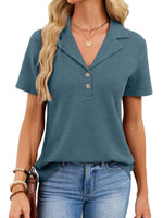 Waffle Knit Button Detail T-Shirt