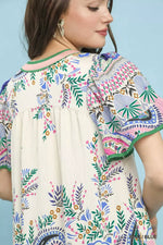 Umgee Paisley Flutter Sleeve Mini Dress