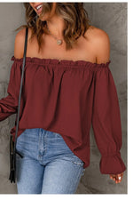 Frill Off-Shoulder Flounce Sleeve Blouse - Ladyez