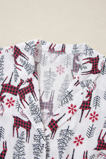 Printed Collared Neck Long Sleeve Top and Shorts Lounge Set - Ladyez