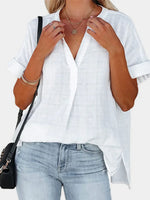 Mandy Side Slit Notched Short Sleeve Blouse