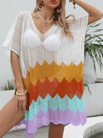 Openwork V-Neck Half Sleeve Cover-Up - Ladyez