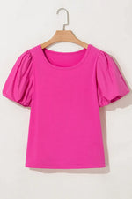 Casual Round Neck Bubble Sleeve T-Shirt