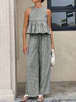 Gingham Sleeveless Top and Wide-Leg Pants Set