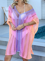 Rainbow Gradient Crochet Beach Cover Up - Ladyez