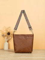 PU Leather Crossbody Bag with Patterned Strap