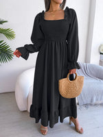 Smocked Square Neck Flounce Sleeve Dress - Ladyez