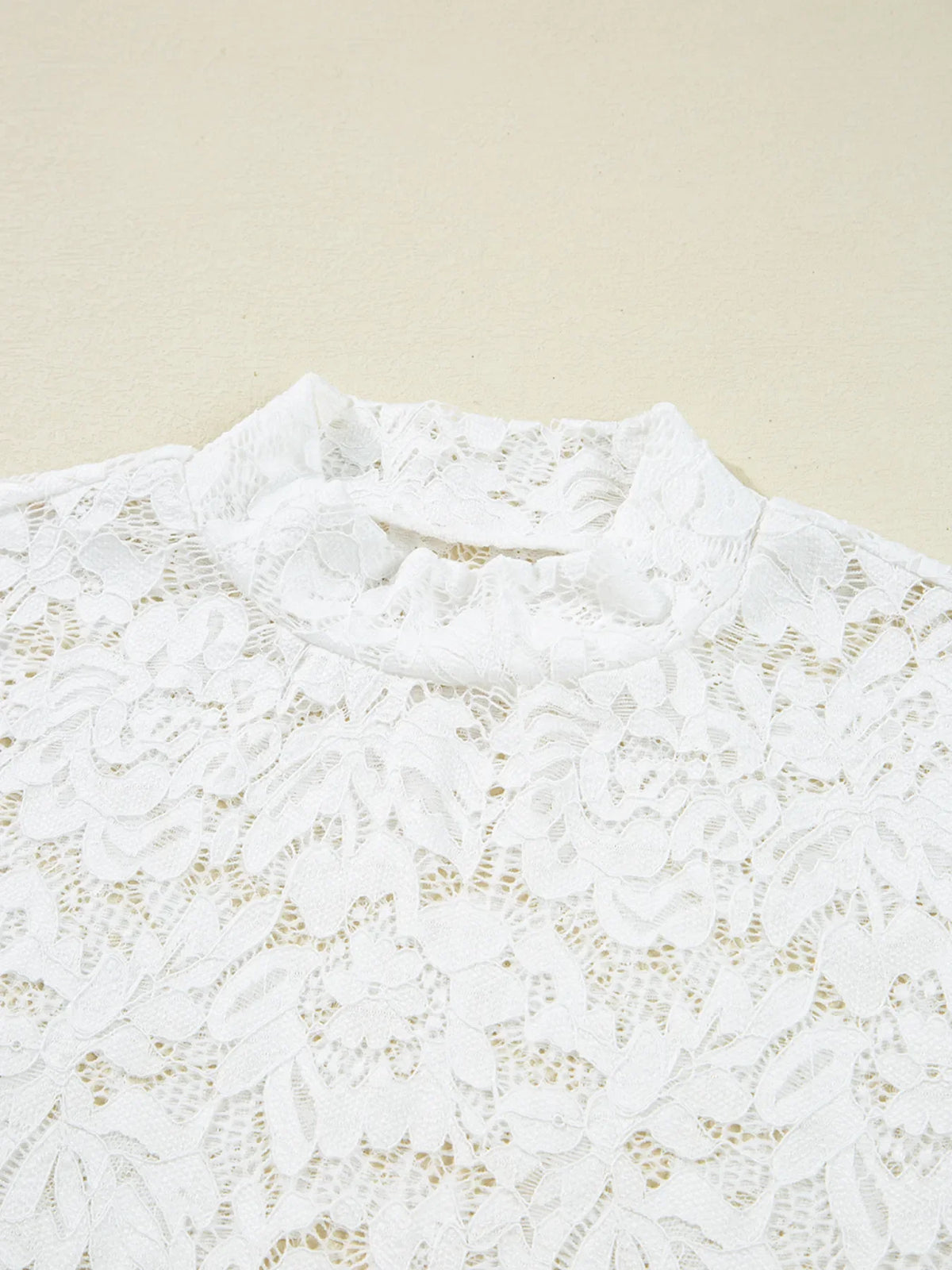 Lace Crochet Bell Sleeve Mock Neck Blouse