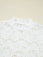 Lace Crochet Bell Sleeve Mock Neck Blouse