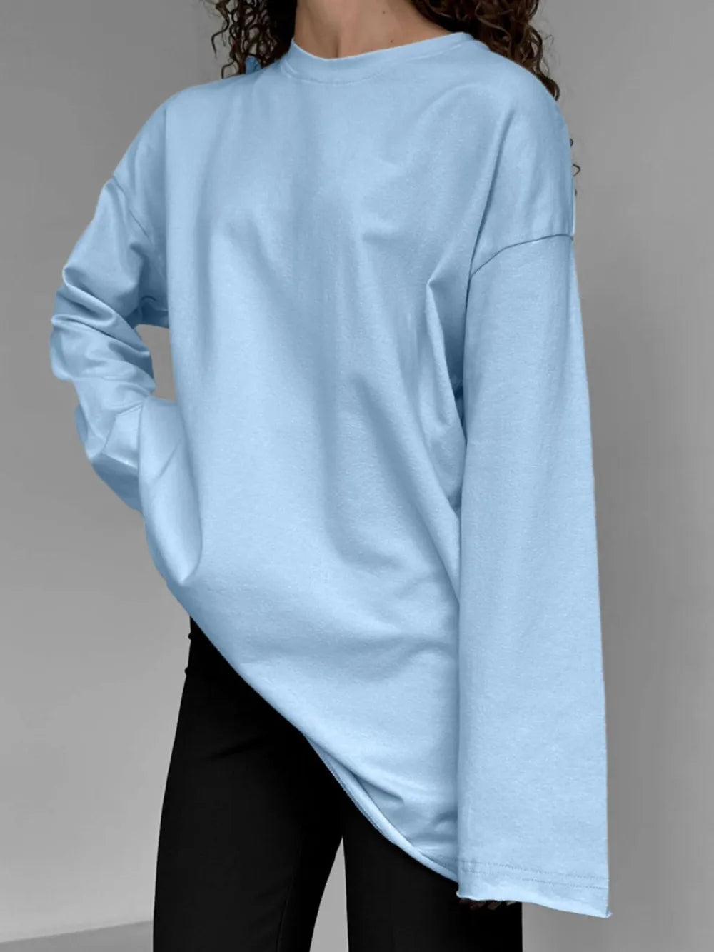 Round Neck Long Sleeve Oversized T-Shirt