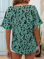 Printed Notched Neck Half Sleeve Blouse