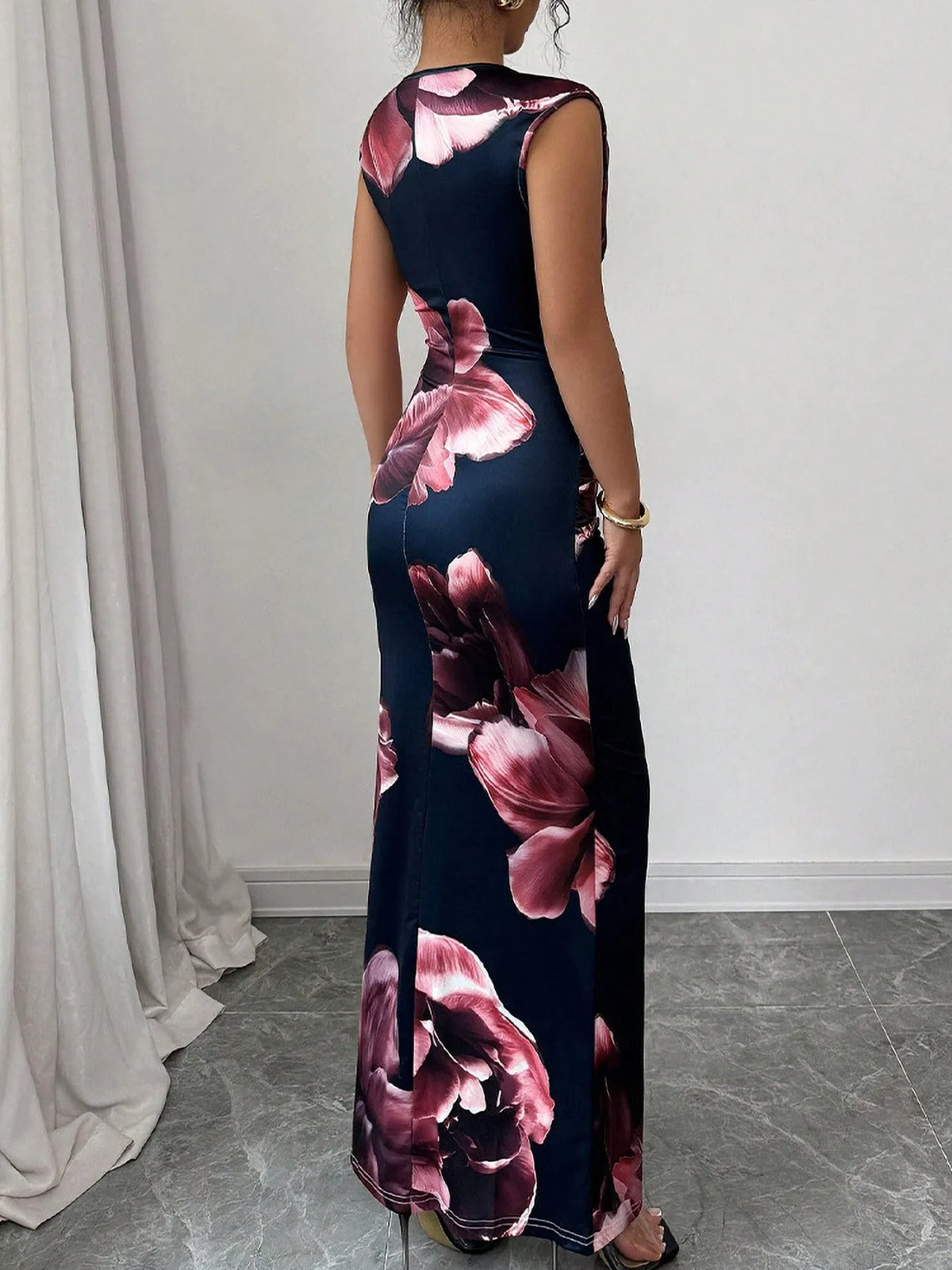 Floral Print Sleeveless Bodycon Maxi Dress - Ladyez