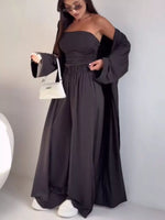 Tube Top & Cardigan & Wide Leg Pants 3-Piece Set