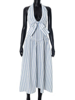 Striped Halter Neck Midi Dress with Tie Front Detail - Ladyez