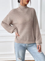 Cozy Knit Turtleneck Dropped Shoulder Sweater