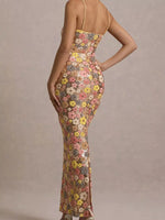 Floral Sequin Embellished Bodycon Maxi Dress