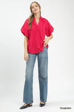Umgee Lace Trim Peasant Top