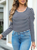 Striped Round Neck Long Sleeve T-Shirt - Ladyez