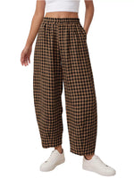 Gingham Wide-Leg Casual Pants