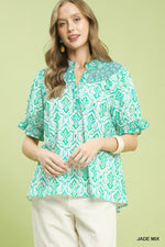 Umgee Mix Boho Puff Sleeve Smocked Top