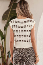 Contrast Geometric Textured Knit V Neck Cropped Sweater Vest