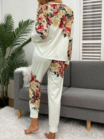 Shiny Printed Round Neck Top and Pants Lounge Set - Ladyez