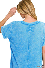 Zenana Washed Ribbed Cuffed Short Sleeve Round Neck Top
