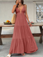 Deep V-Neck Tiered Maxi Dress