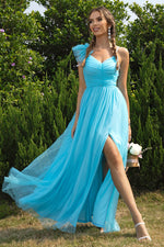 Asymmetrical Ruched Slit Dress - Ladyez