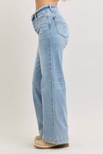 Judy Blue Mid Rise Retro Wide Leg Jeans with Fold-over Waistband