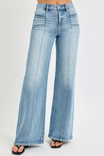 RISEN Full Size Mid Rise Wide Jeans with Front Patch Pocket Plus Size - Ladyez