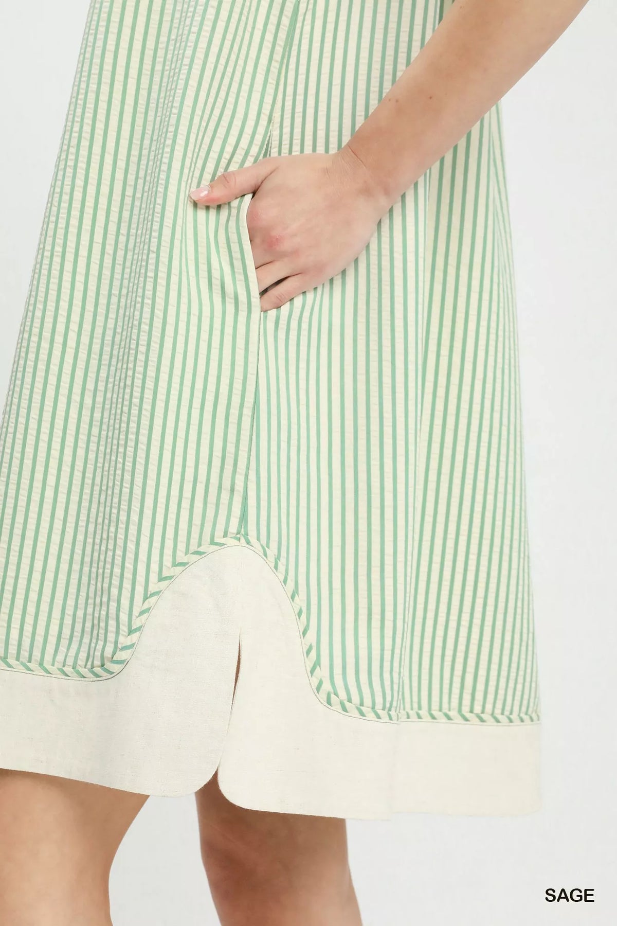 Umgee Pinstripe Shift Dress with Contrast Trim