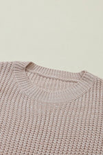 Cable-Knit Round Neck Dropped Shoulder Sweater