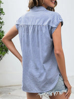 Plaid Button Up Cap Sleeve Shirt