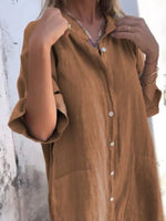 Full Size Casual Linen Button-Down Shirt Dress Plus Size - Ladyez