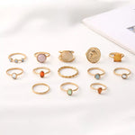 13 Piece 18K Gold-Plated Minimalist Ring Set