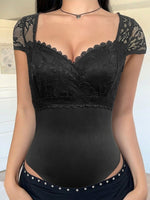 Lace Sweetheart Neck Cap Sleeve Bodysuit