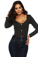 Button Detail Bodysuit - Ladyez